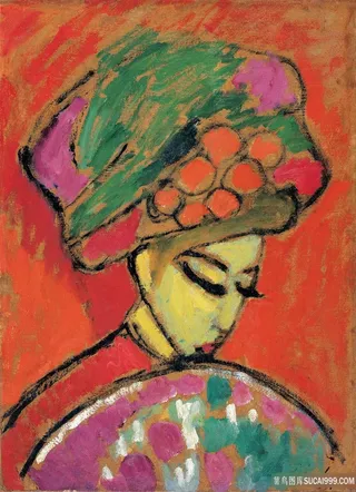 戴花帽子的年轻女孩艺术装饰画