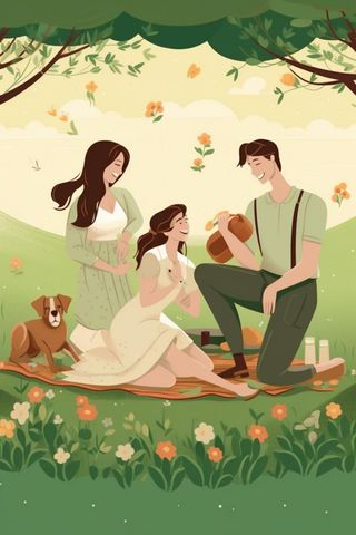 亲子户外玩耍扁平插画背景