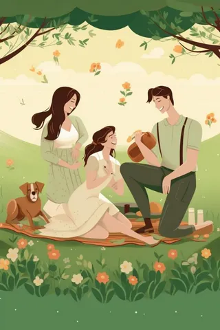 亲子户外玩耍扁平插画背景