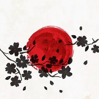 中秋手绘圆月树枝