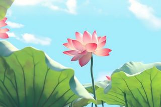 清新阳光荷花荷叶天空白云背景