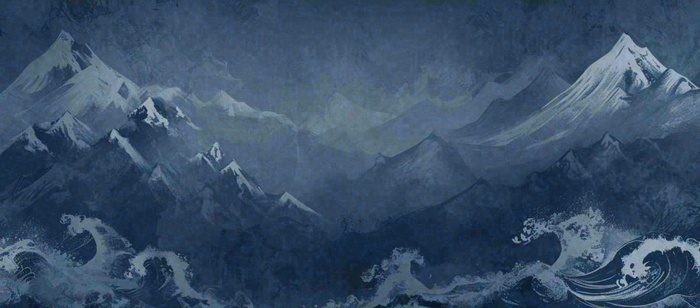 中国风意境山脉雪山海浪蓝色云层，末日暗黑恐怖(1488x655)