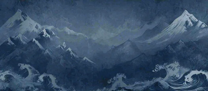 中国风意境山脉雪山海浪蓝色云层，末日暗黑恐怖(1488x655)