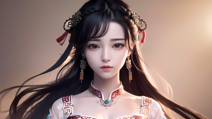 AI小姐姐美女二次元绘画古装大眼头饰漂亮070