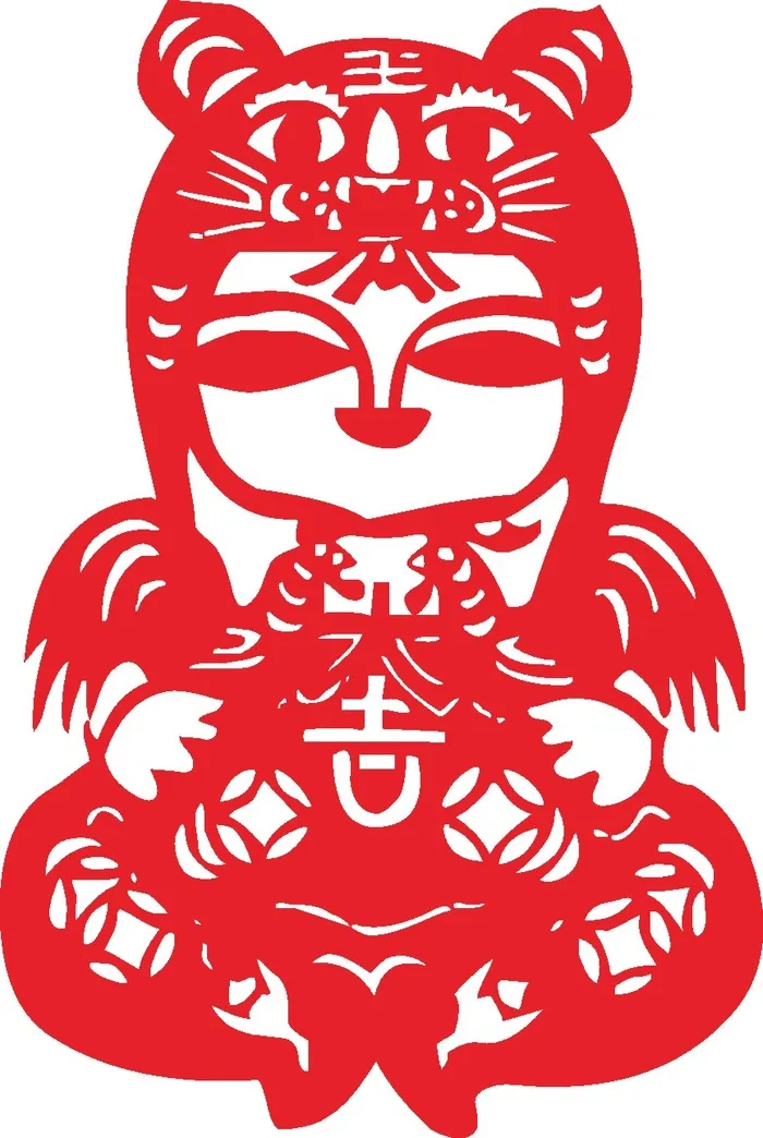 红色喜庆简约风春节窗花剪纸邮票吉祥如意恭喜发财吉祥娃娃虎年大吉矢量图cdr矢量模版下载