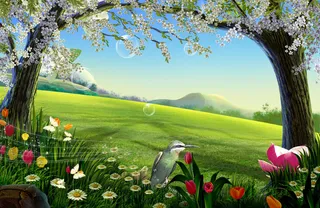 美丽花园草地郁金香背景