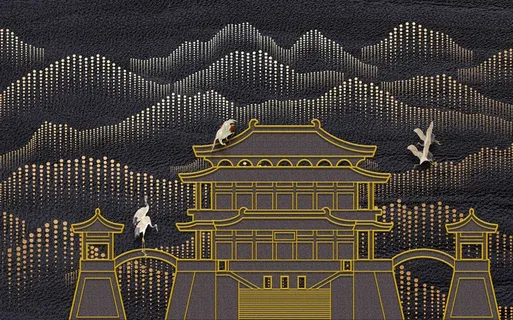 新中式线条建筑背景墙 新中式线条建筑背景墙