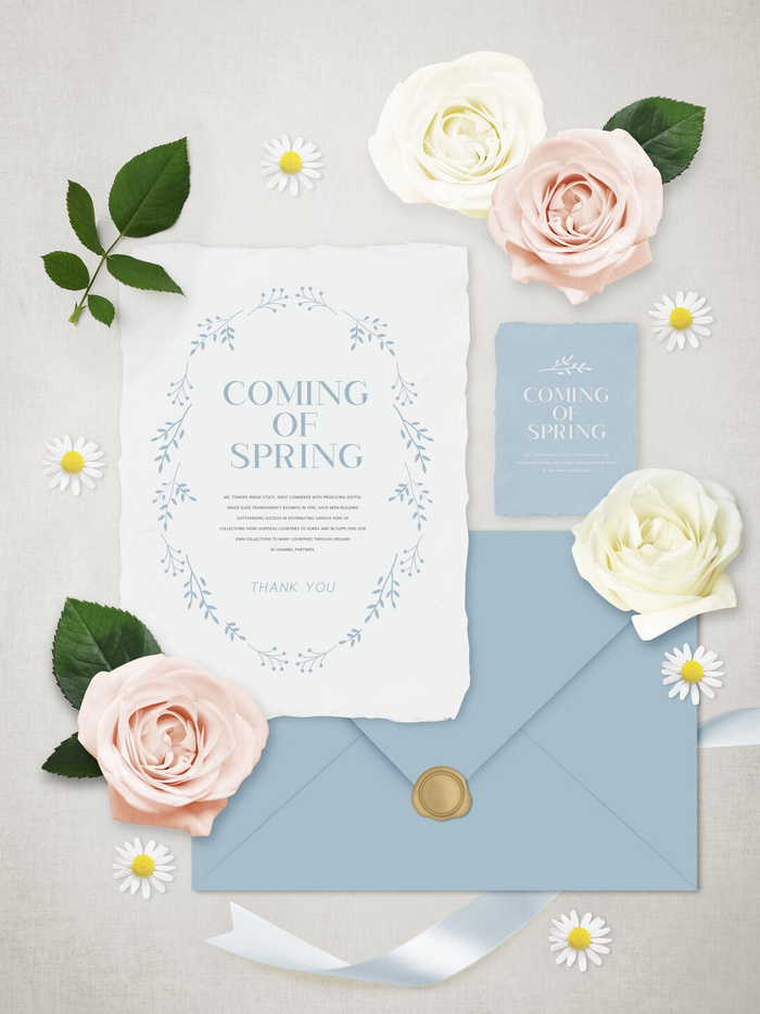 信封玫瑰花装饰PSD素材