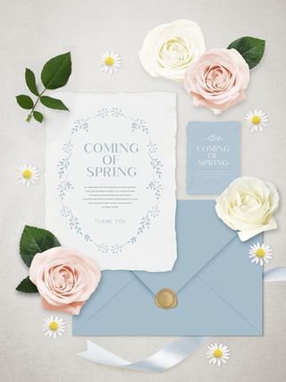 信封玫瑰花装饰PSD素材