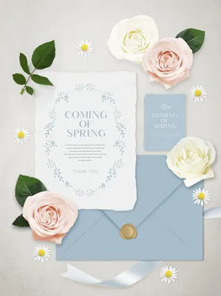 信封玫瑰花装饰PSD素材