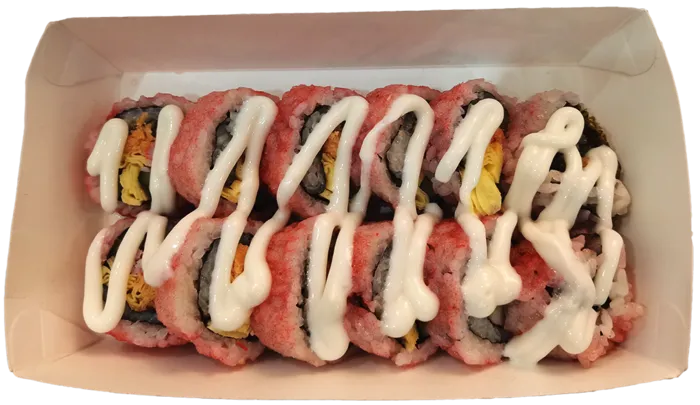 樱花寿司日本海苔米饭柚子醋沙拉蛋黄蟹柳酸黄瓜肉松盒装免抠摄影元素素材psd模版下载