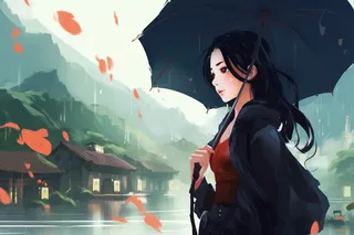 江南少女撑着伞江南水乡卡通插画素材