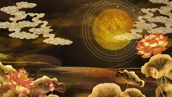 国潮中国风复古敦煌岩彩山水祥云插画烫金肌理背景PSD设计素材