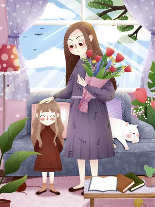 大气妇女节女神女王女生母亲节卡通手绘插图插画海报素材设计模板