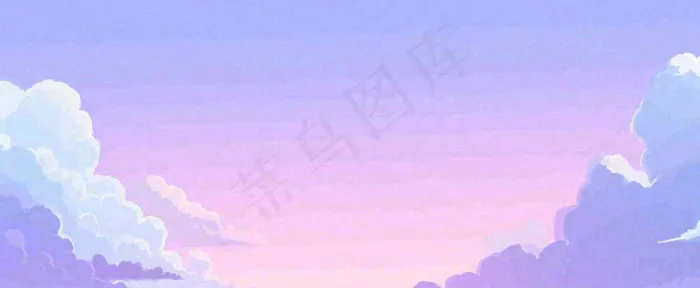 天空紫蓝色渐变云朵云层浪漫手绘插画(1712x704)