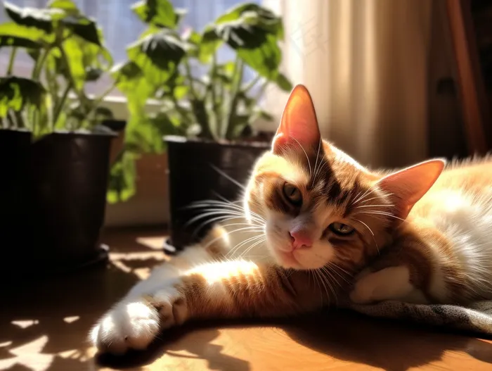 猫地板上趴着睡觉的猫咪田园猫摄影图(3696x2784)