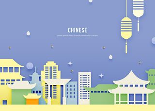 日本建筑剪纸风PSD素材