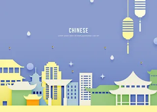 日本建筑剪纸风PSD素材