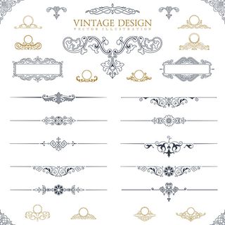 欧式复古线条边框花纹AI矢量LOGO角框花边分割线设计PSD卡片素材
