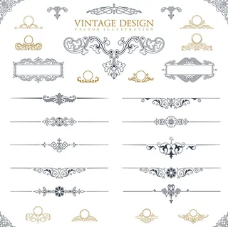 欧式复古线条边框花纹AI矢量LOGO角框花边分割线设计PSD卡片素材