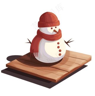木板上的雪人帽子围巾卡通插画