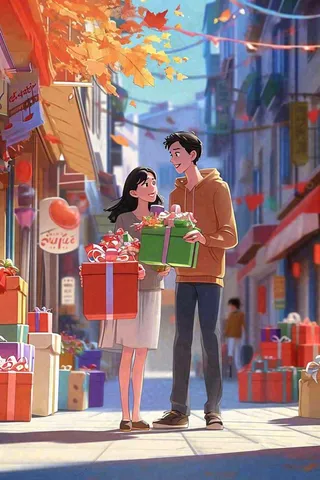 购物插画手绘卡通礼物，电商