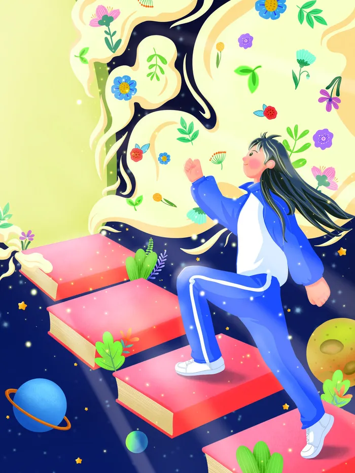 手绘高考加油插画海报