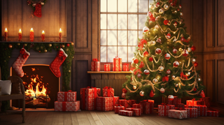 圣诞节室内装饰圣诞树礼物摄影图