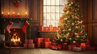 圣诞节室内装饰圣诞树礼物摄影图