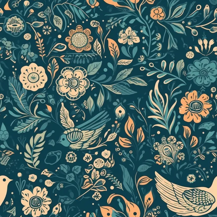 花鸟图，插画风格，无缝贴图，素材