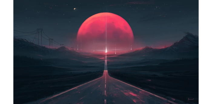 夜幕下的血月马路高清背景素材