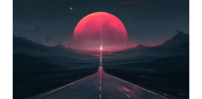 夜幕下的血月马路高清背景素材