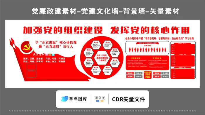 党建文化墙党建素材CDR预览图红色背景加强当地组织建设cdr矢量模版下载
