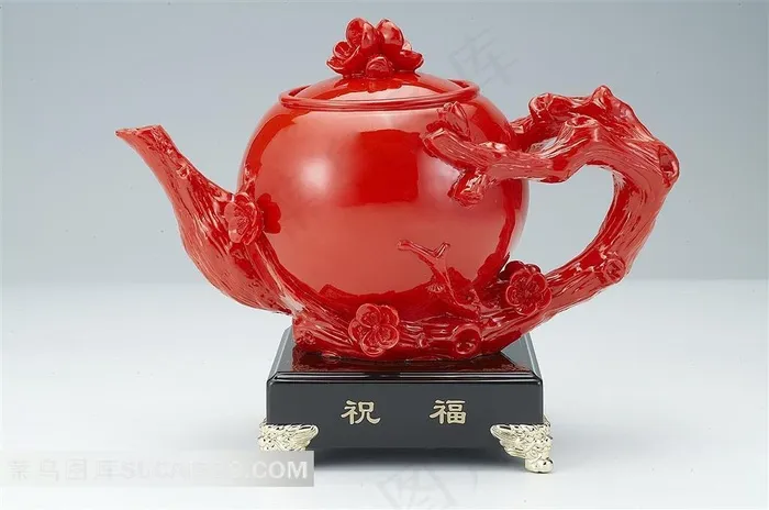 精美梅花纹玉质茶壶