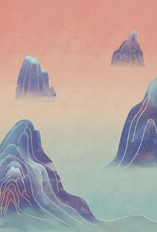 中国风复古国潮神话敦煌插画图案纸纹理肌理背景PSD设计模板素材