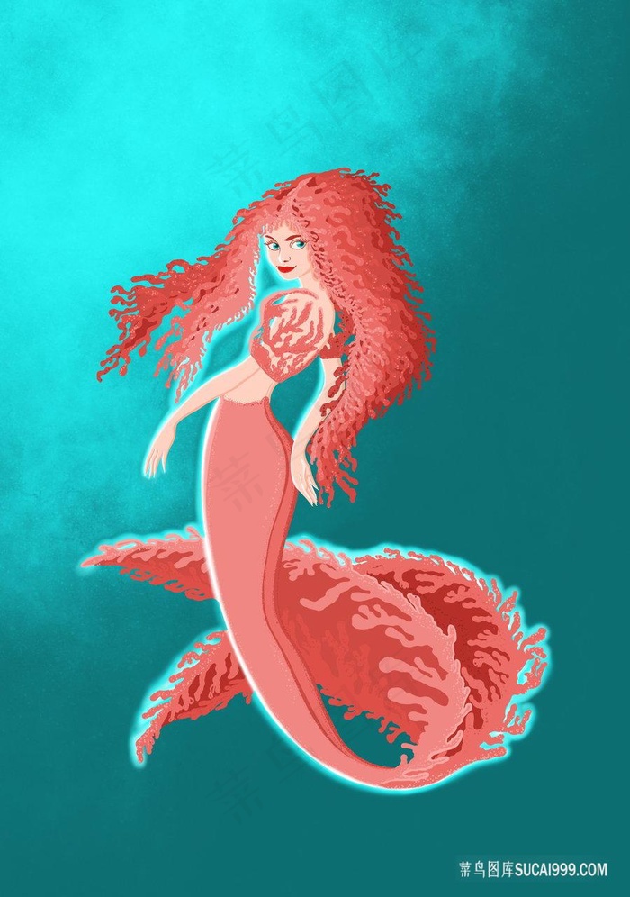 卡通鱼美人插画图片