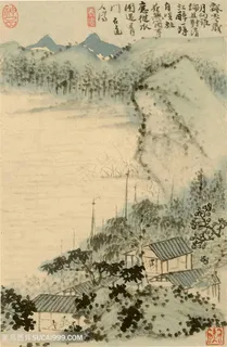 清代石濤山水冊江畔醉饮图国画图片