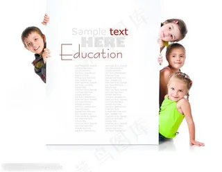 空白展板后快乐幸福的孩子 国外高清儿童