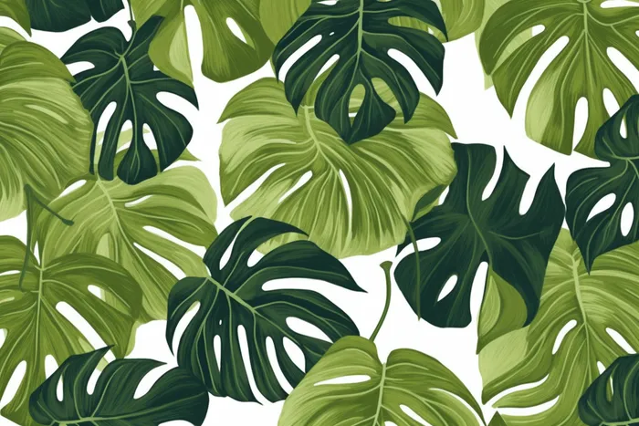 卡通插画龟背竹绿植背景(4032x2688)