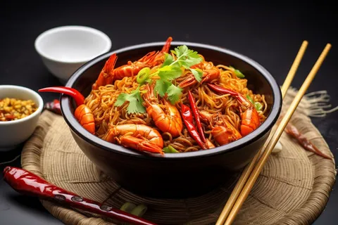 餐饮美食香辣虾面摄影图 餐饮美食香辣虾面摄影图