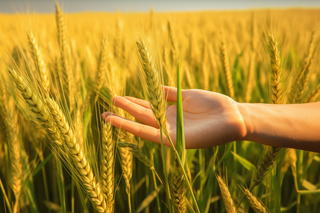 手拂过小麦麦穗秋天摄影图