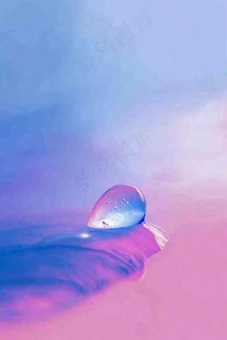 粉蓝渐变鲜花唯美水滴手绘插画