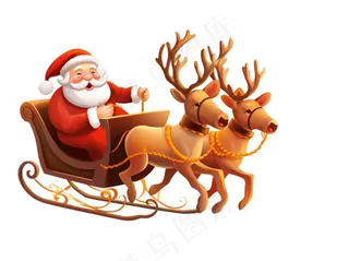 驯鹿拉雪橇圣诞老人卡通插画免抠