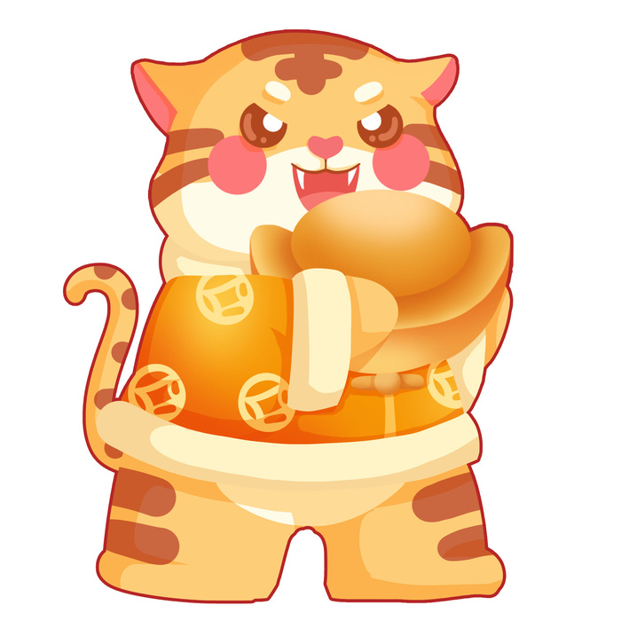 中国风2022虎年元旦新年卡通老虎形象装饰元素插画ps素材