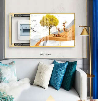 大气时尚家居室内装饰场景客厅沙发卧室床铺电表箱壁画背景图背景效果图现代