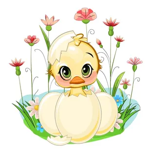 复活节装饰元素手绘插画兔子彩蛋鲜花场景(55)