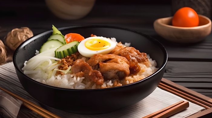 夏季美食鸡排饭食品摄影图