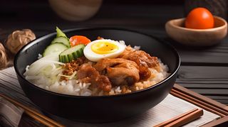 夏季美食鸡排饭食品摄影图