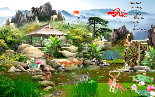 清新流水生财 木房小鹿风景