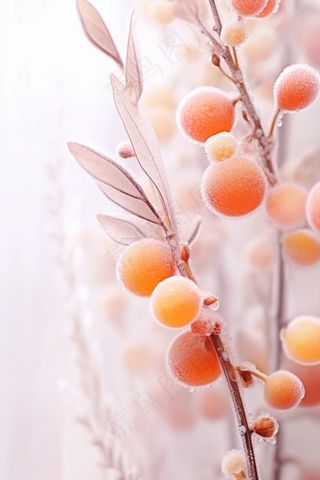 清爽冰霜果实橙色背景